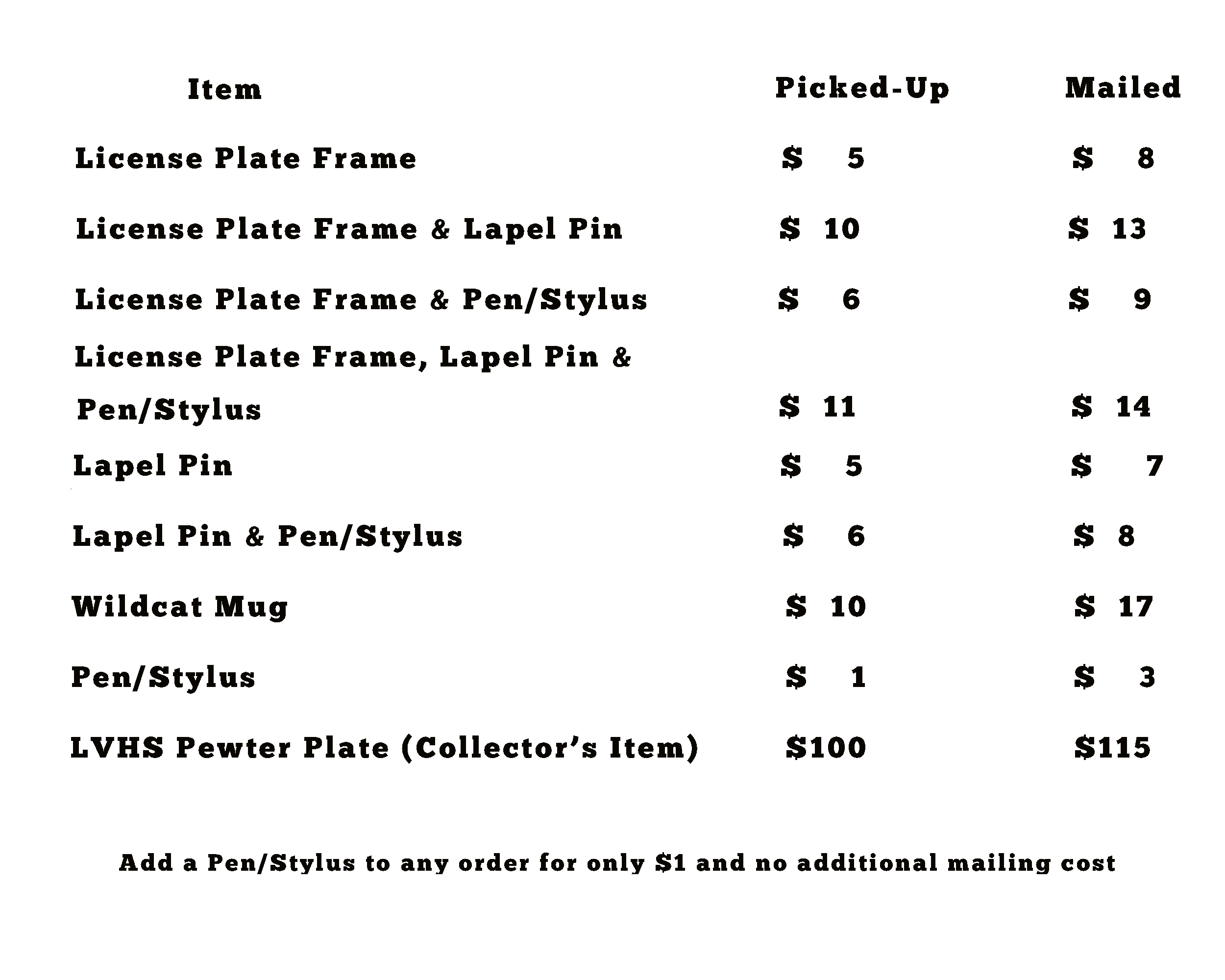 pricelist